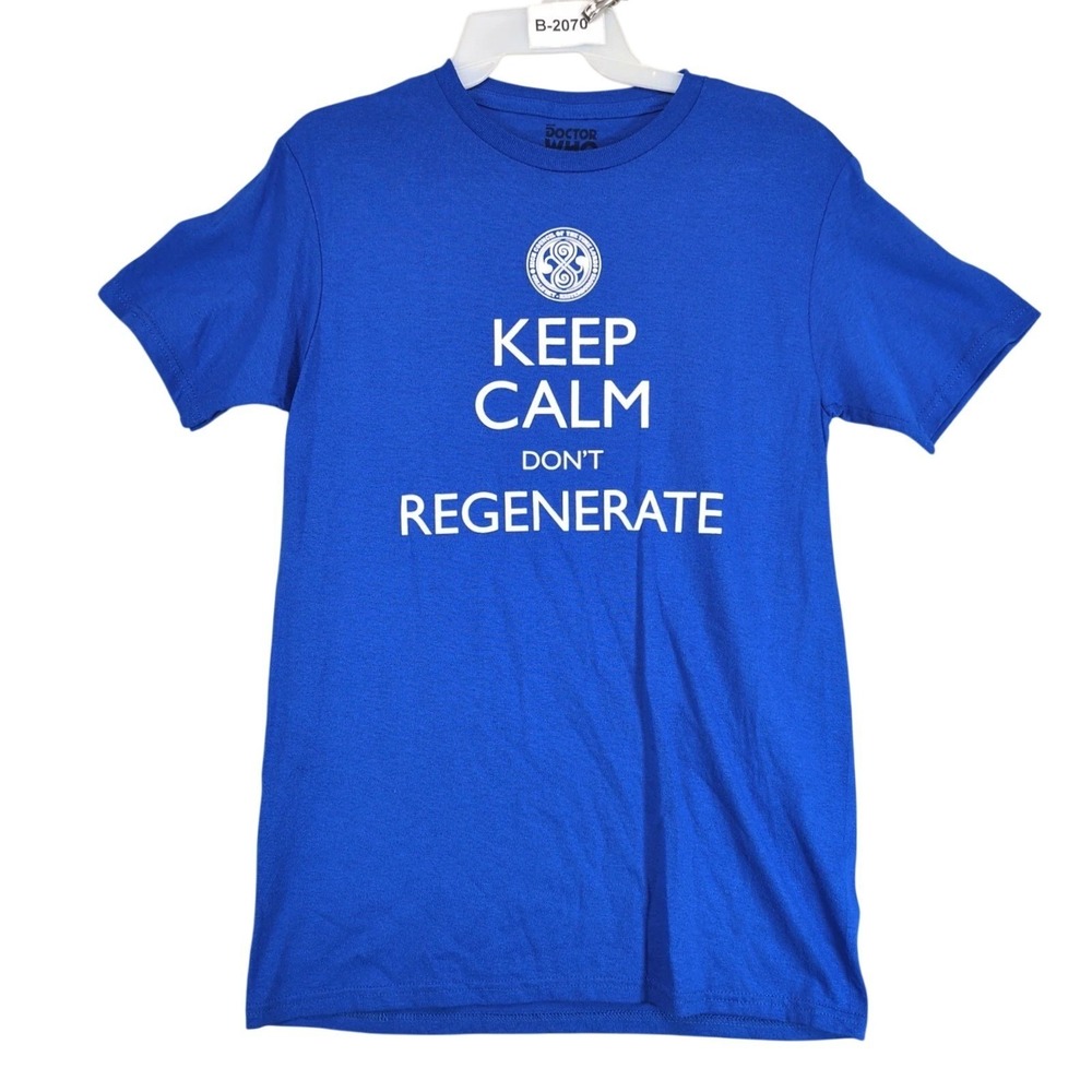 Doctor Who Keep Calm Don't Regenerate Blue T-Shirt Mens S BBC British Sci-Fi
